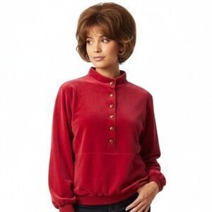Gertrude Davenport Pink Velour Gold Buttons Top Size Large USA Vintage 70s 80s